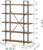 HSH Rustic Bookcases and Book Shelves 5 Shelf, Metal Wood 5 Tier Bookshelf and Storage Book Rack, Vintage Large Book Shelf for Bedroom Living Room Office,Open Vertical Display Etagere Book Case, Brown