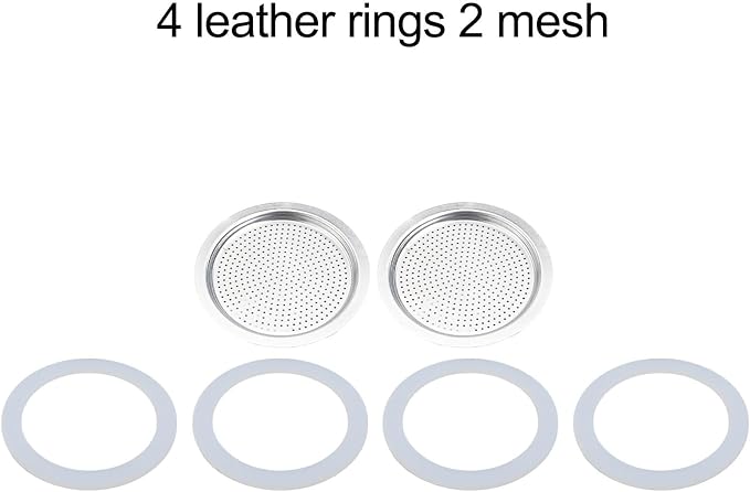 Moka Pot Replacement Parts Set with 2 Stainless Steel Filters and 4 Silicone Gasket Seals for 3 6 9 Cup Espresso Maker Coffee Accessories(9Cup)