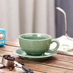 Coffeezone Vintage Design 12 oz Ceramic Latte Art Cappuccino Barista Cup with Saucer (Green)