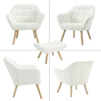 Modern Sherpa Accent Chair with Ottoman, Fluffy Upholstered Lounge Chair with Footrest, Comfy Living Room Side Boucle Armchair for Small Space Bedroom Apartment, White