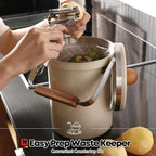 Kitchen Countertop Compost Bin 101ounces / 3Liters, Airtight Lid SUS304 Stainless Steel Odor-Free Food Waste Bin with Wooden Handle Stylish Design Bathroom Trash Can (Off-White)