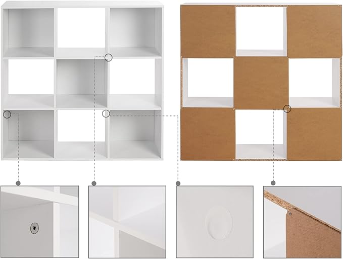 PACHIRA US Open Shelf Bookcase, 9 Cube White Storage Organizer Wood Display Shelf, Free Standing Cubby Bookcase Cabinet Divider Bookshelf Fits 11“ Storage Bin