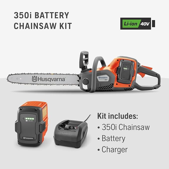 Husqvarna Power Axe 350i Cordless Electric Chainsaw, 18 Inch Chainsaw with Brushless Motor and Quiet Superior Cutting Power, 40V Lithium-Ion 7.5 Ah Battery and Charger Included. 970601202