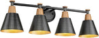 FEMILA 30" Bathroom Light Fixtures, 4 Light Vanity Lighting Fixtures with Wood Grain Paint and Black Finish, Light Fixtures for Bathroom Above Mirror, 4FG75B-4W BK