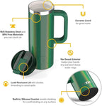 RTIC 20oz Road Trip Travel Mug with Lid and Handle, Ceramic Lined, Insulated, Stainless Steel, Metal, Double Wall Vacuum-Insulation, Portable Coffee, Tea Cup for Hot and Cold Drink, Pine Tree Glitter