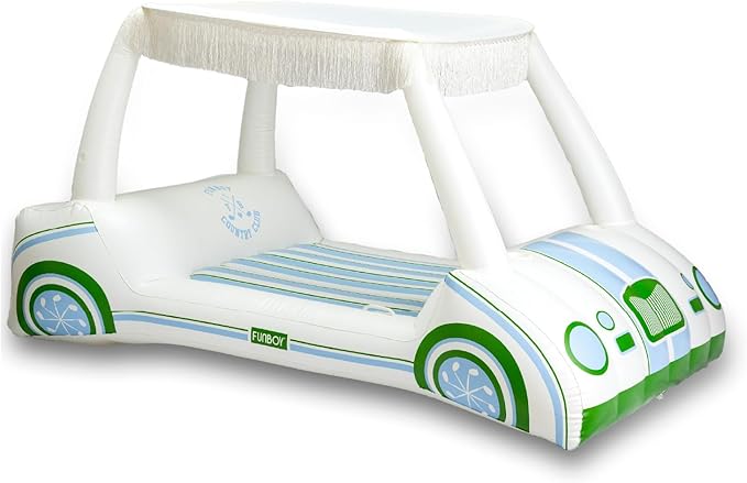 FUNBOY Country Club Golf Cart Pool Float, Two Cup Holders, Removable Fringe Shade, Float for Summer Pool Party and Entertainment