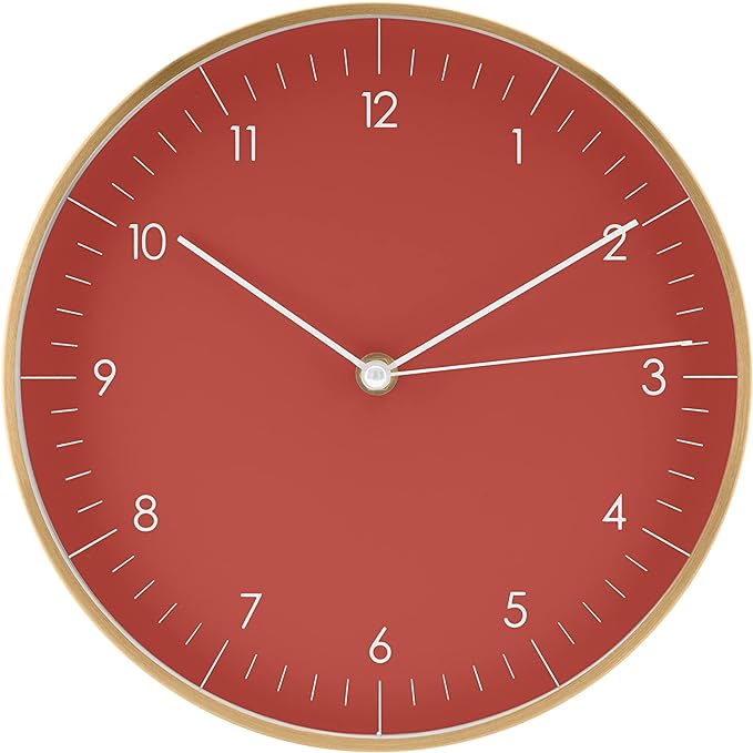 LUUK LIFESTYLE Modern Wall Clock with Silent Quartz Movement, Stylish and Elegant, for Living Room, Bedroom, Dining Room, red and Gold