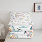Erosebridal Rainbow Bedding Set for Kids Girls, Pink Love Heart Comforter Set Twin Size Cartoon Cloud Geometric Stripes Bedding Comforter for Boys Children Women Watercolor Art Girly Duvet Sets