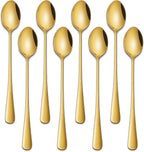 7.5 Inch Gold Iced Tea Spoons,Set Of 8 Stainless Steel Long Coffee Spoons,Long Handle Stirring Spoon For Dessert,Coctails,Ice Cream,Milk,Iced Teaspoons For Bar