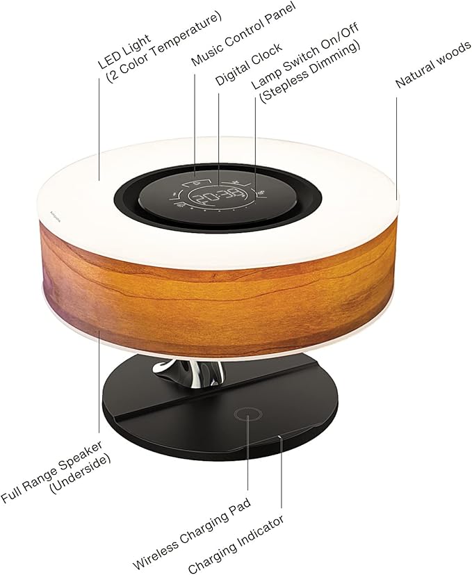 AMPULLA Tree of Aura Smart Bedside Lamp Table Lamp with Wireless Charge and Bluetooth Speaker Dimmable Nightstand Lamp for Bedroom