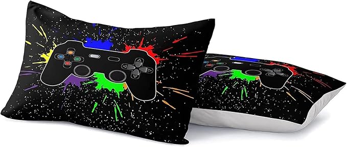 Kids Gaming Bedding Sets, 5 Piece Gamer Comforter Sets for Teens Boys Twin Size for Bedroom Comforter Set Adult 3D Gamepad Microfiber Bedding Sets Fits All Season