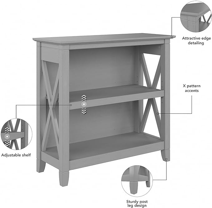Bush Furniture Key West Small 2 Shelf Bookcase in Cape Cod Gray