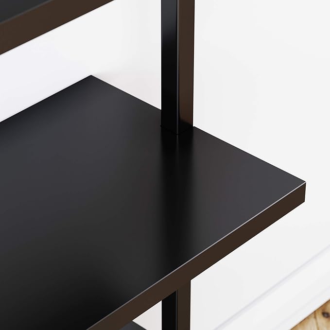 Nathan James Theo 5-Shelf Black Modern Bookcase, Open Wall Mount Ladder Bookshelf with Industrial Metal Frame