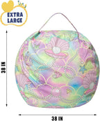 Stuffed Animal Storage Bean Bag Chair Cover, Hold Kids Plush Toys Blankets Towels Beanbag (Cover Only), Canvas Floor Circle Stuff Sit Seat Sofa with YKK Zipper, Extra Large 38", Pink Shell