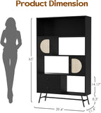 Soohow 4 Shelf Bookcase and Bookshelves with Drawer, 65” Tall Bookcases with Storage Shelves, Bookshelves and Bookcases with Rattan Cabinet and Metal Legs for Home Office, Living Room and Bedroom.