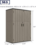 KINYING Outdoor Vertical Storage Shed,57 Cu.ft Outdoor Storage Cabinet Waterproof,Resin Sheds & Outdoor Storage Clearance for Garden,Patio,Backyard,Lockable (Brown)