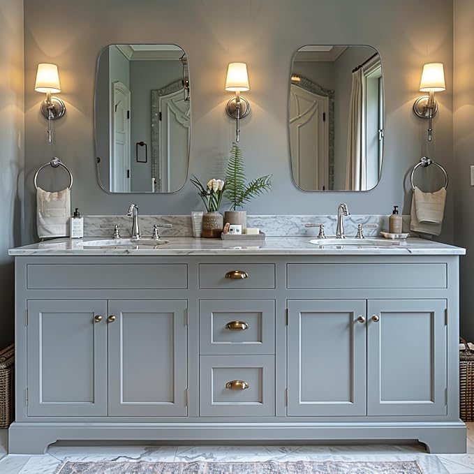 ANDY STAR Chrome Bathroom Mirror, 24x40 Inch Polished Chrome Oval Mirror for Bathroom with Stainless Steel Metal Frame, Oblong Mirror for Bathroom, Living Room, Entryway