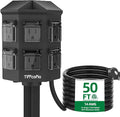 TiFFCOFiO Outdoor Power Strip Weatherproof, 50 FT Extension Cord with Power Stake, 6 Grounded Outlets for Outdoor Lights, 15A/1875W, ETL Listed