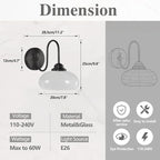 Modern Matte Black Wall Sconce Farmhouse 7.9" Milk White Glass Globe Wall Lamp for Industrial Style Hard-Wired Semi Flush Mount Wall Light Fixture for Stairway, Hallway, Bedroom