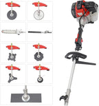 52cc 2-Stroke Multi-Function String Grass Trimmer/Edger/Brush Cutter with 7 Heads and Telescopic Aluminum Shaft, Gasoline-Powered Professional Grade for Yard Maintenance Landscaping Heavy-Duty Use
