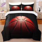 Teens Boys Sports Comforter Set Queen,Basketball Bedding Set for Kids,Sports Orange Basketball Comforter Sets,Black Teenage Boy Bedroom Bed Set 3 Pieces with Pillowcases