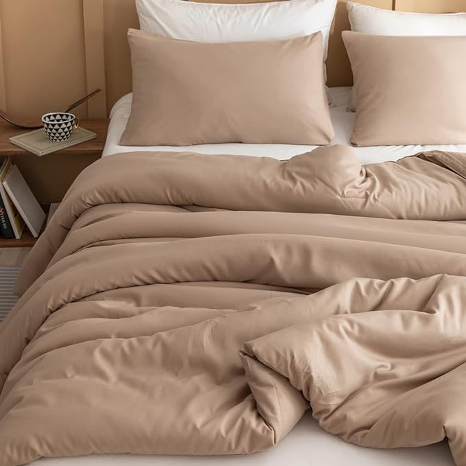 ROSGONIA King Size Comforter Set Taupe Brown, 3pcs(1 Boho Tan Comforter & 2 Pillowcases) All Season Bedding Lightweight Bedspread Blanket Quilts