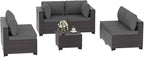 Outdoor Furniture Set 7PCS Patio Furniture for Backyard Wicker Sectional Sofa Set 6 Seats, PE Rattan Outdoor Conversation Set with Thickened Cushions and Glass Coffee Table, Grey