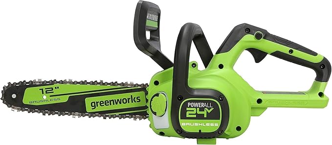 Greenworks 24V 12" Brushless Cordless Compact Chainsaw (Great For Storm Clean-Up, Pruning, and Firewood / 125+ Compatible Tools), Tool Only