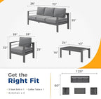 Wisteria Lane Aluminum Outdoor Patio Furniture Set, Modern Patio Conversation Sets, Outdoor Sectional Metal Sofa with 5 Inch Cushion and Coffee Table for Balcony, Garden, Dark Grey