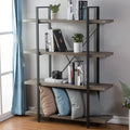 HSH 4-shelf Vintage Industrial Bookshelf, Rustic Gray Wood and Metal 4 Tier Bookcase, Open Wide Etagere Book Shelf for Home Office Livingroom Bedroom Dispaly, Light Grey Oak