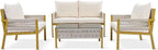 4-Piece Patio Conversation Furniture Set, Rope Weave Outdoor Loveseat Sofa with 2 Armchairs, Thick Cushion&Tempered Glass Table, for Garden Backyard, Onesize, Beige+Mustard Yellow
