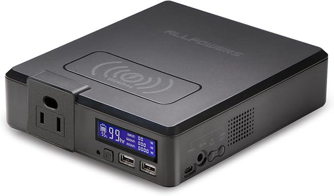ALLPOWERS 200W Portable Power Station (Peak 240W), 154Wh Outdoor Solar Generator with Wireless Charging, 5 Outputs, 1.5 Hour Fast Charging, for Camping, Emergency, RVs, Home