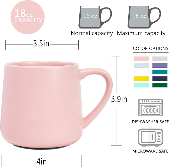 Bosmarlin Large Glossy Ceramic Coffee Mug, Pink Tea Cup for Office and Home, 18 oz, Suitable for Dishwasher and Microwave, 1 Pack (Pink)