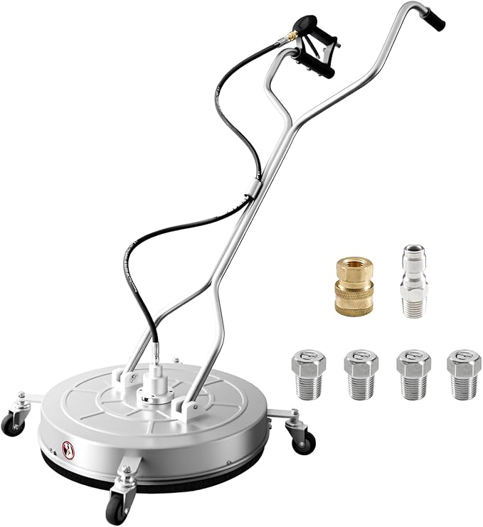 RAYNEL 24'' Pressure Washer Surface Cleaner with 4 Wheels, Dual Handle, Stainless Steel Housing, 2 Hose Adapters, 4 Replacement Nozzles