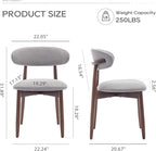 COLAMY Wooden Dining Chairs Set of 2, Modern Fabric Upholstered Dining Room Chair, Farmhouse Kitchen Chairs with Foot Pegs, Light Grey
