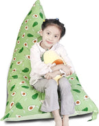 Stuffed Animal Storage Bean Bag Chair Cover, Cotton Green Avocado Plush Toy Storage Stuff and Sit Seat for Kids/Teens/Adults, 52" x 31" Extra Large Triangle Floor Sofa, 200L/52Gal, Cover Only
