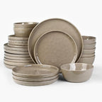 Famiware Mars Plates and Bowls Set, 24 Pieces Dinnerware Sets, Dishes Set for 8, Cinnamon Brown