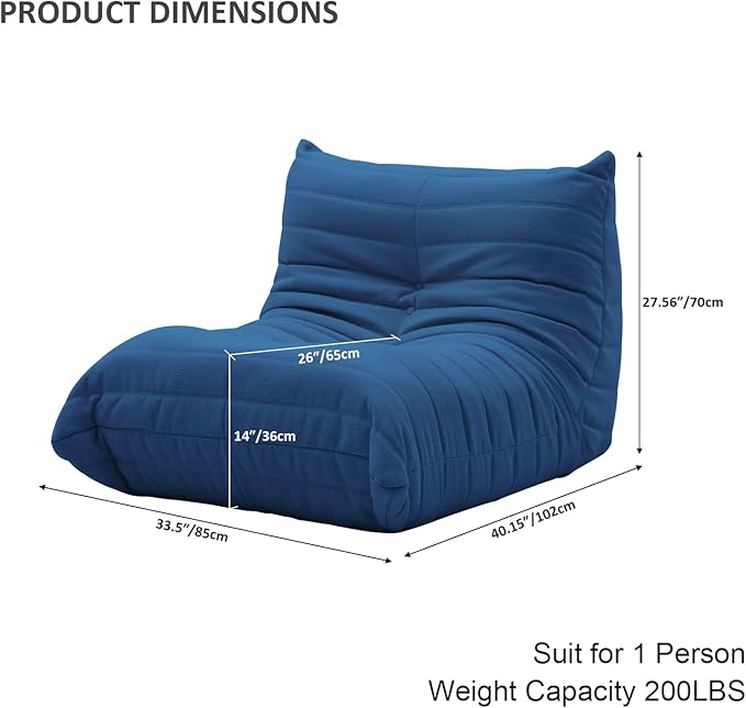 Luxury Sofa Couch Chair, Lazy Floor Seating, Fireside Bean Bag Chair, Ergonomic Tatami Sofa Lounger for Living Room, Bedroom, Office, Single Seat, Blue