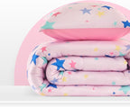 SLEEP ZONE Kids Comforter Set, Jersey Knit 3 Pieces Bedding Set for Girls, Soft, Breathable, Washable, Easy Care (Colorful Stars, Full/Queen)