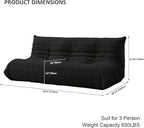 Luxury Sofa Couch Chair, Lazy Floor Seating, Fireside Bean Bag Chair, Ergonomic Tatami Sofa Lounger for Living Room, Bedroom, Office, 3 Seat, Black