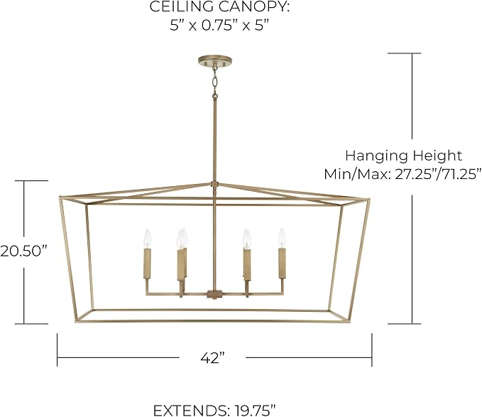Capital Lighting 837661AD Thea Symmetrical Clear Line Island/Linear Pendant, 6-Light 360 Total Watts, 21" H x 42" W, Aged Brass