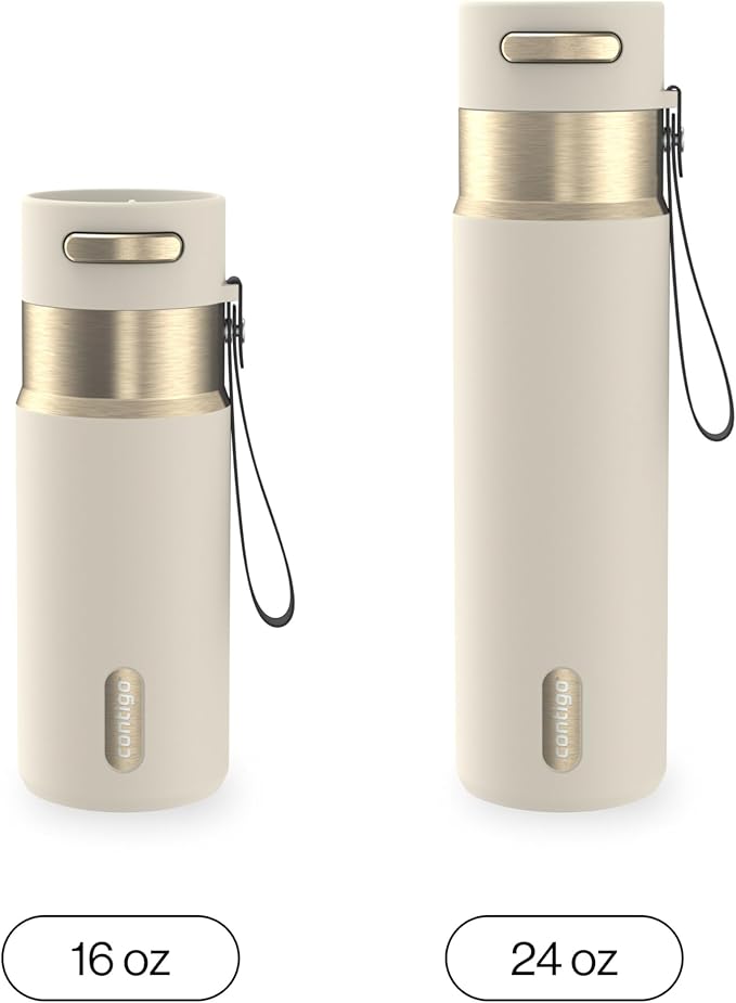 Contigo AutoSeal 24 oz Stainless Steel Vacuum-Insulated Water Bottle with Leakproof Push-Button Spout & Lock, Carry Strap, BPA-Free & Lead-Free, Dishwasher Safe