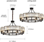 Farmhouse Crytal Chandeliers Dining Room Pendant Light Fixture Black Chandelier with K9 Crystal for Living Room Dining Room Foyer High Ceiling