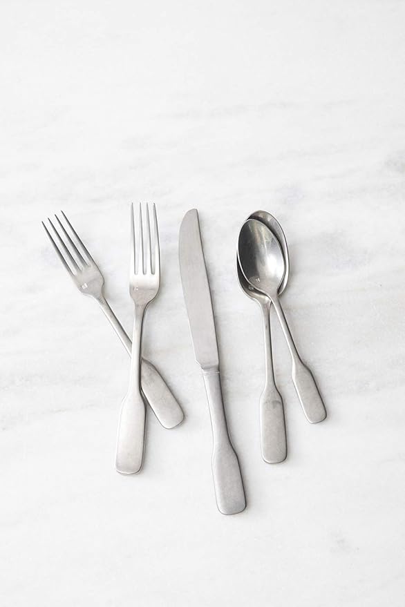FORTESSA Ashton 18/10 Stainless Steel Flatware, 5 Piece Place Setting With Knife, Forks and Spoons (Service For 1), Dishwasher Safe, Antiqued