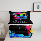 Feelyou Kids Soccer Ball Game Comforter Set Queen Size Football Bedding Set for Boys Girls Teens Bedroom Decor Rugby Sports Comforter American Football Player Duvet Set with 2 Pillow Case