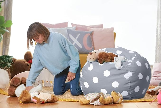 Aubliss Stuffed Animal Bean Bag Storage Chair (Grey Dot, Medium (32''))