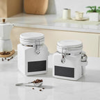 Ceramic Coffee Canister with Airtight Lid and Scoop, Large 74 Fl Oz / 2.2 L Kitchen Food Storage Container Jar for Grounds Coffee, Beans, Tea, Sugar, Flour, Cereal, Nuts, Cookie, White