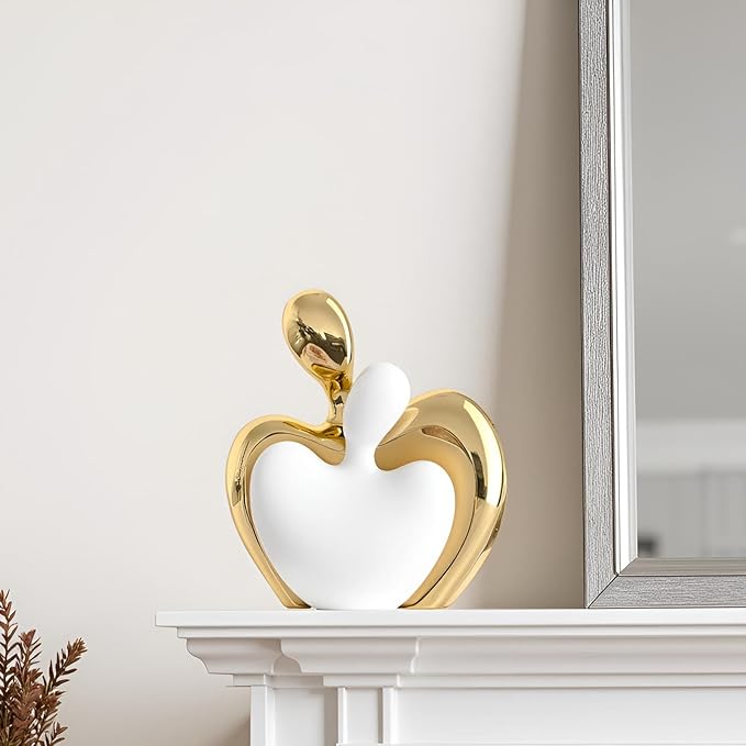XMGZQ White and Gold Ceramic Couple Figurines Home Decor,Wedding Engagement Romantic Gift for Husband Wife,Large Male and Female Love Statue Valentine's Day Birthday,Abstract Hugging Couple