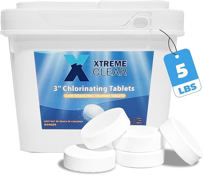 Xtremeclear 3" Swimming Pool Chlorine Tablets 99% Pure Tri-Chlor| Long Lasting & Slow Dissolving | Pro-Grade Pool Sanitizer | 5 Pounds Bucket
