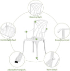 White Bistro Table and Chairs Set of 2, Cast Aluminum White Bistro Set Outdoor, Patio Bistro Sets with Umbrella Hole, Round Back Yard Set for Porch Balcony Garden